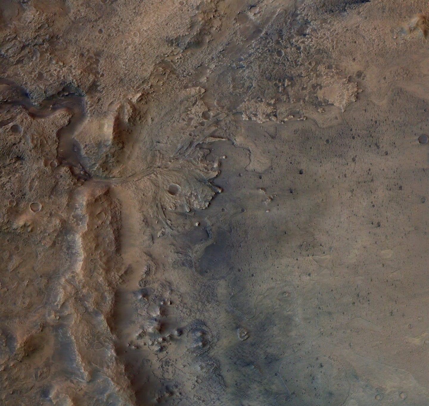 The remains of an ancient delta in Mars' Jezero Crater.