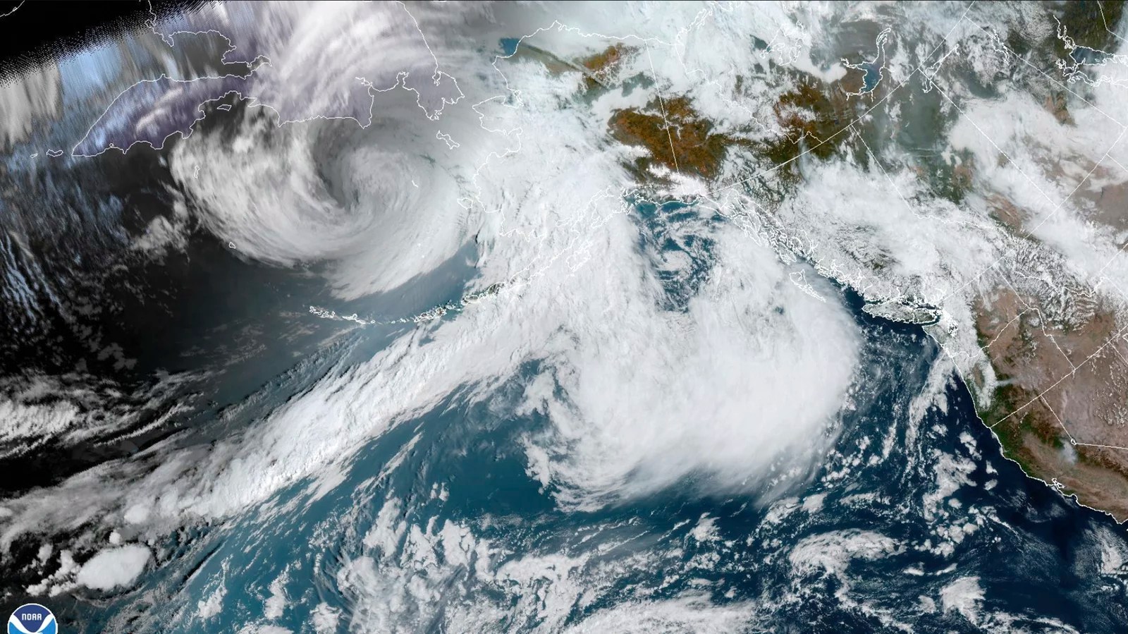 A satellite view of Typhoon Merbok near Alaska on Friday September 16.