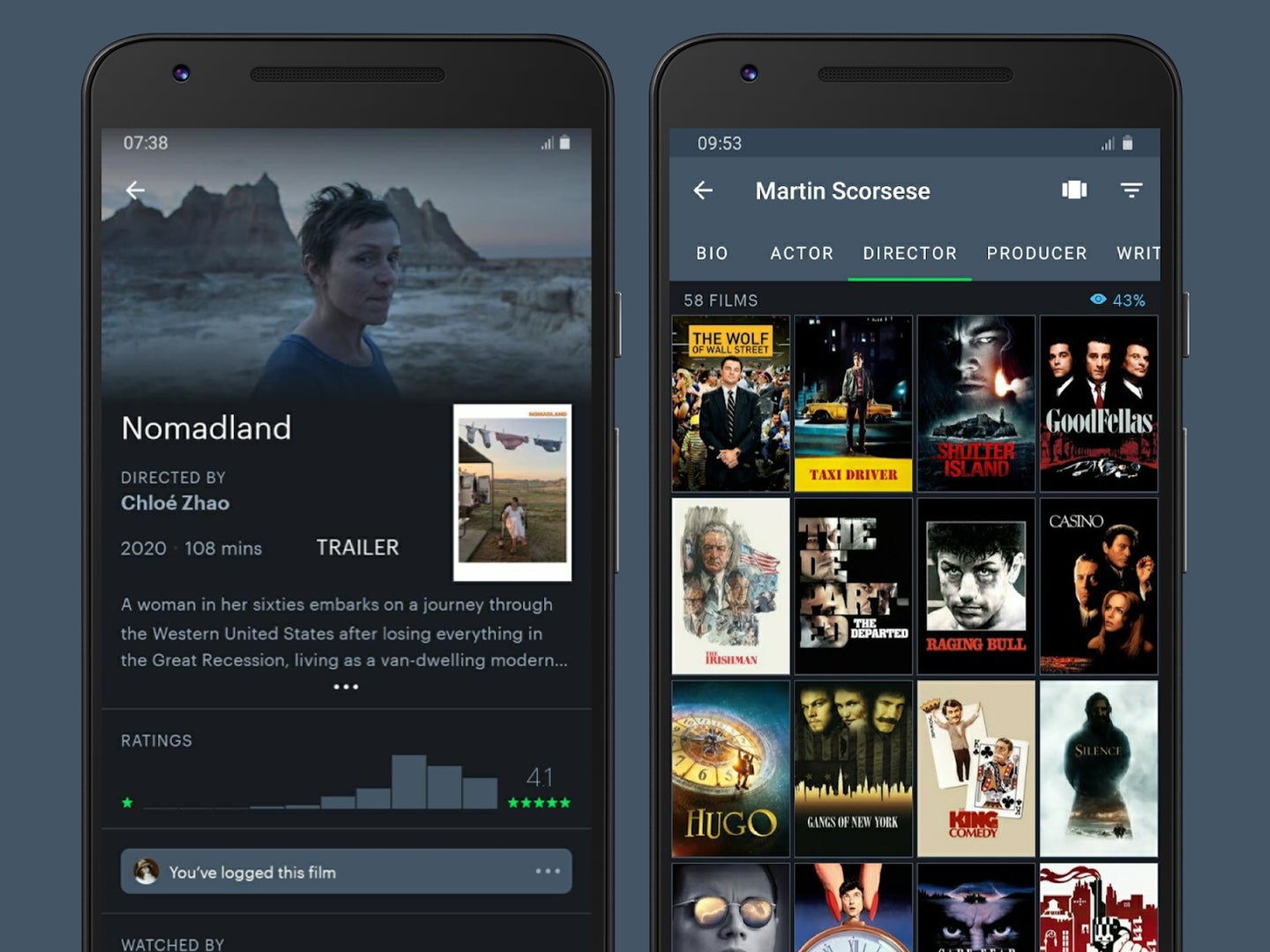 screenshots of the letterboxd mobile app