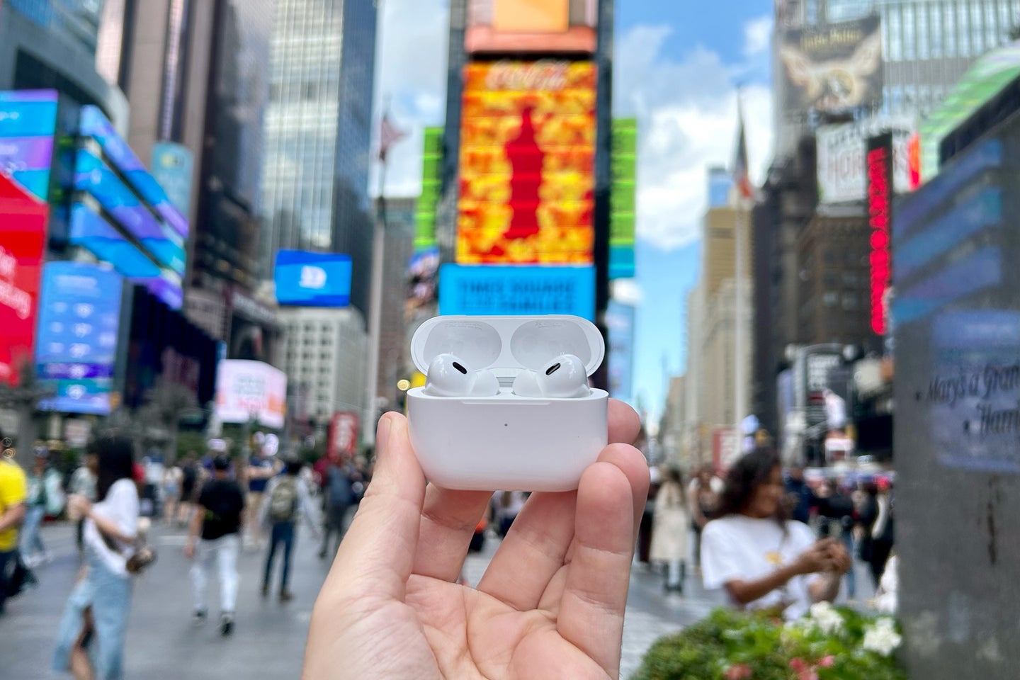 Apple AirPods Pro (2nd generation) earbuds in Times Square