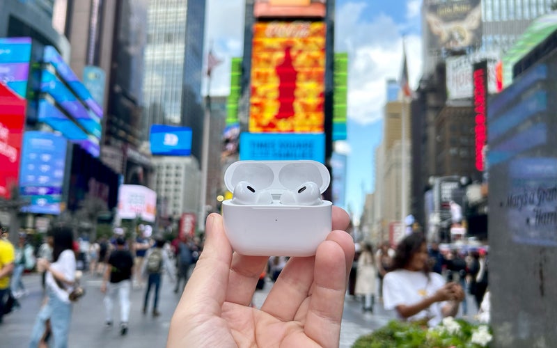 Apple AirPods Pro (2nd generation) earbuds in Times Square
