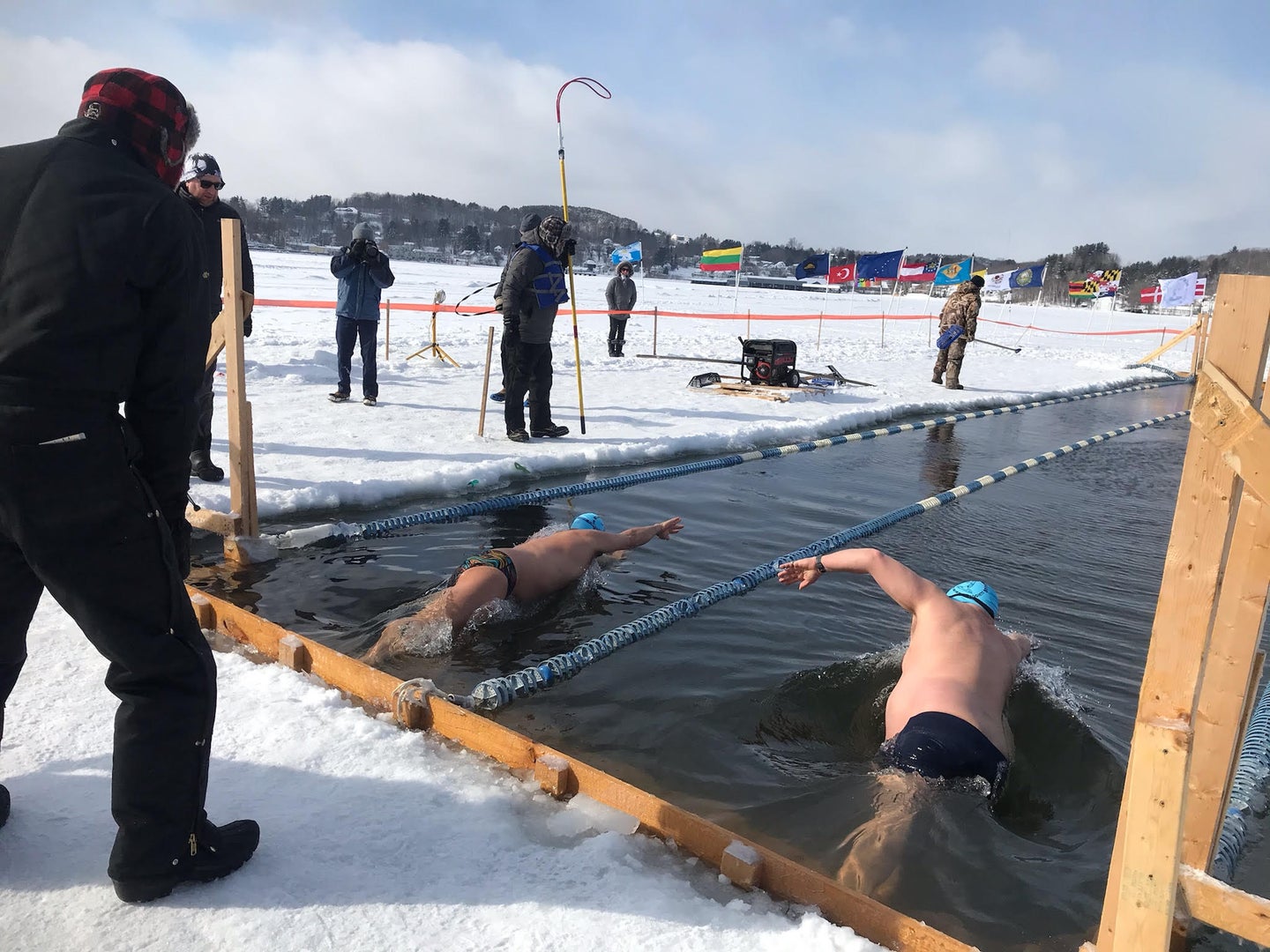 Ice swimmers at the 2020 Memphremagog Winter Swimming Festival in Vermont.