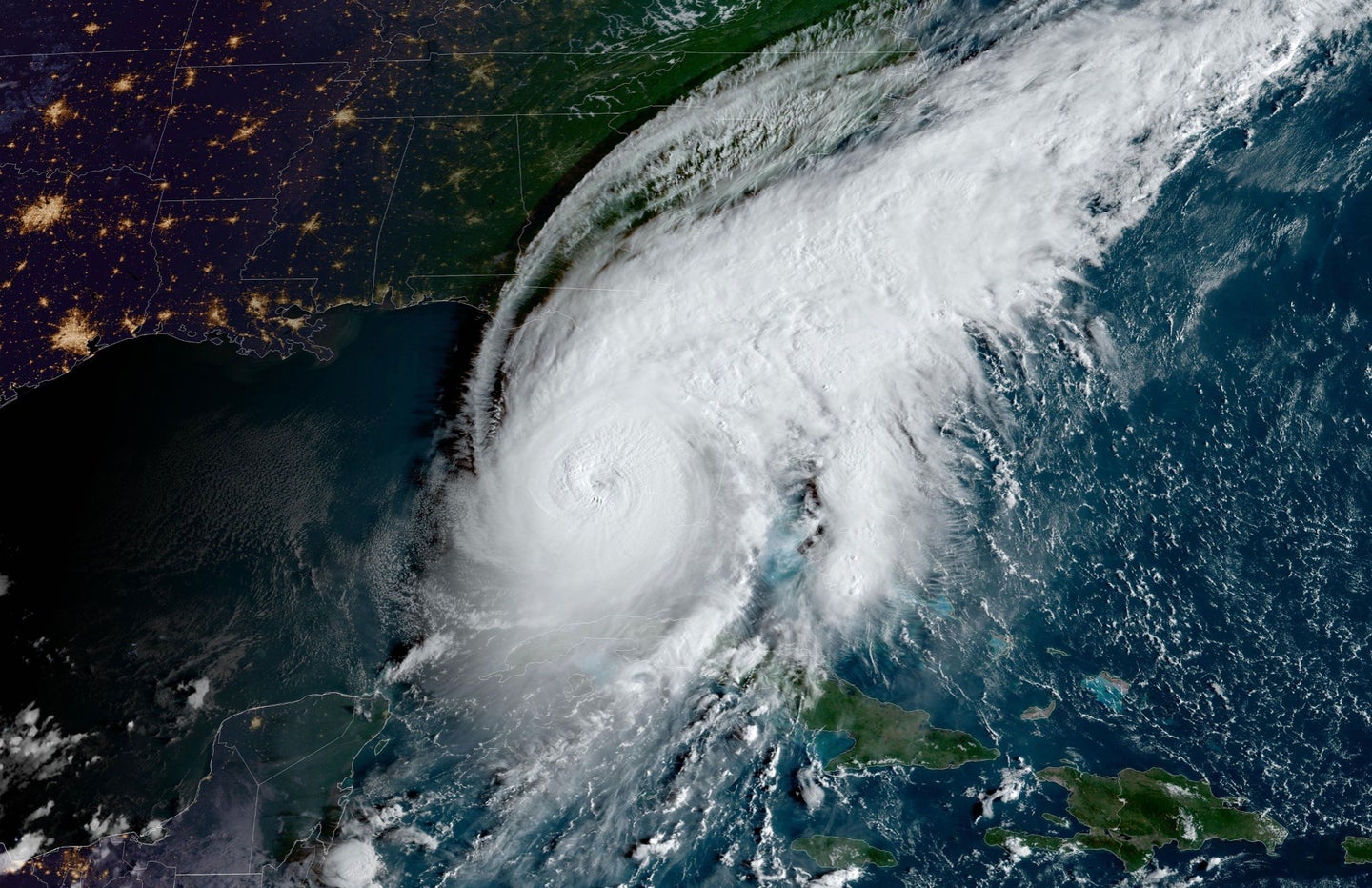 A satellite image of Hurricane Ian making landfall on the southwest coast of Florida on Wednesday, September 28.