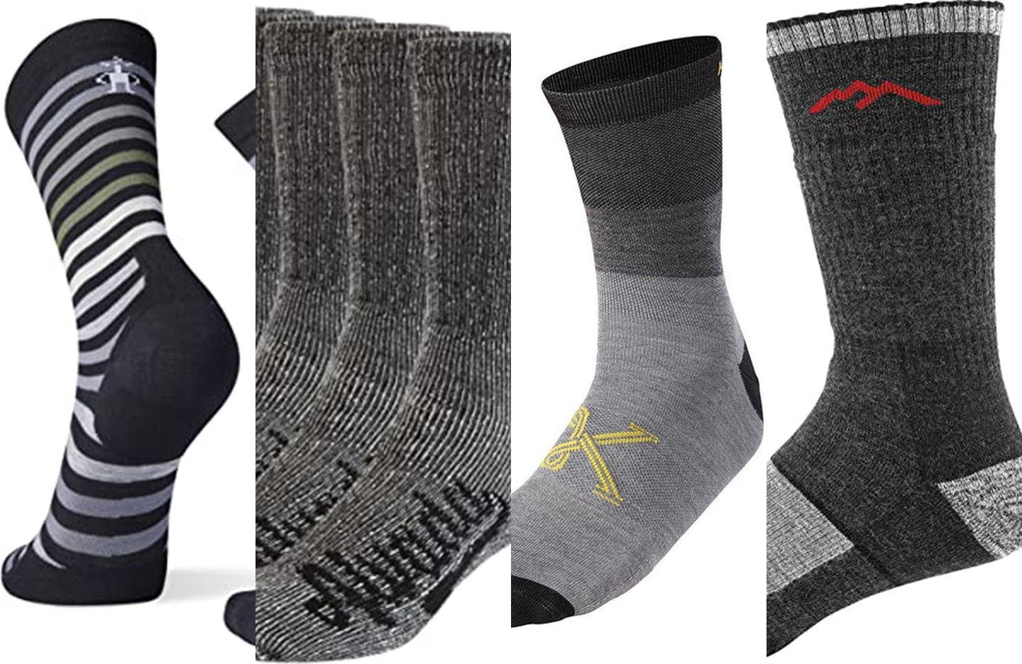A lineup of the best wool socks on a white background