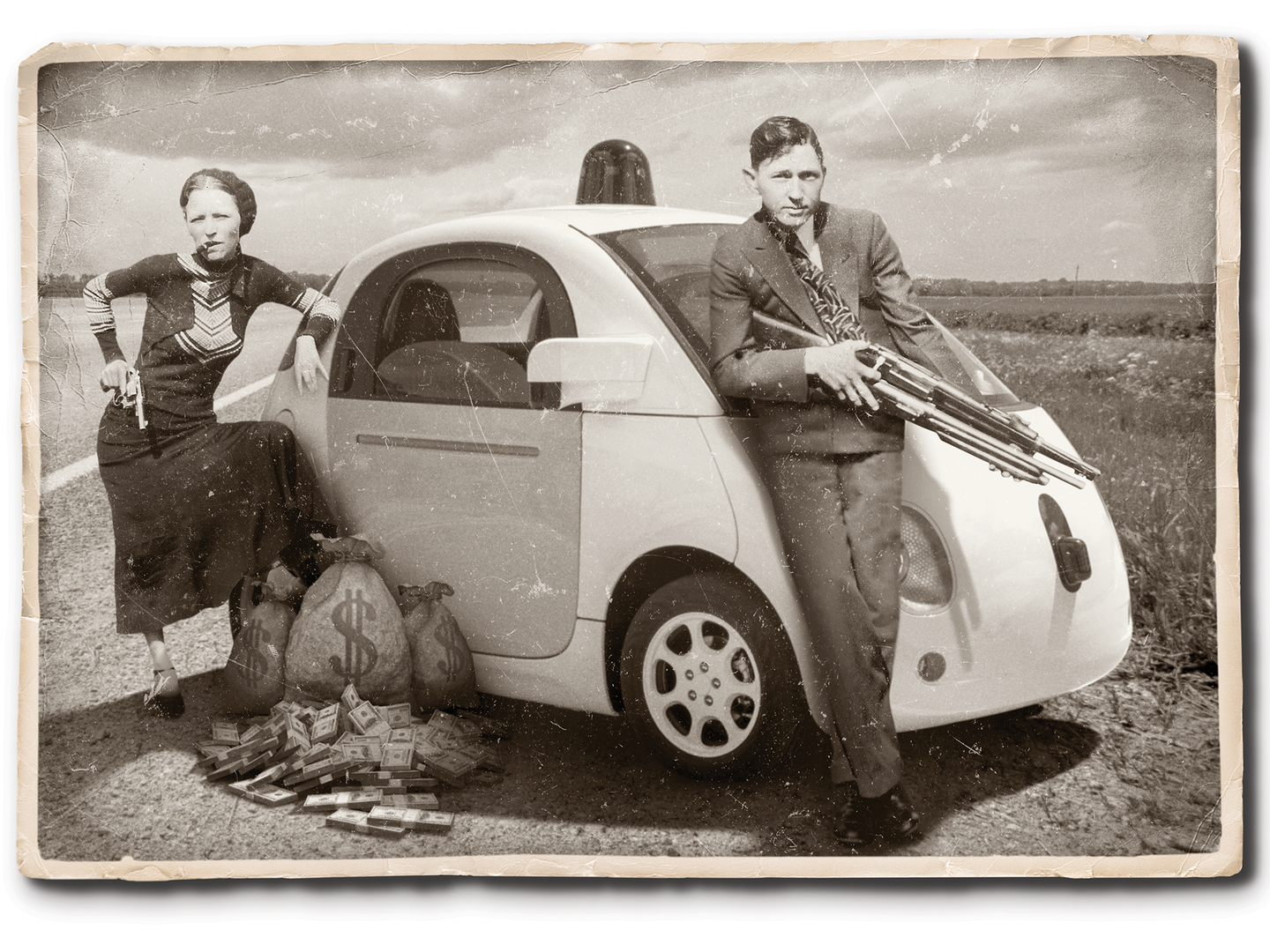 bonnie and clyde with electric car
