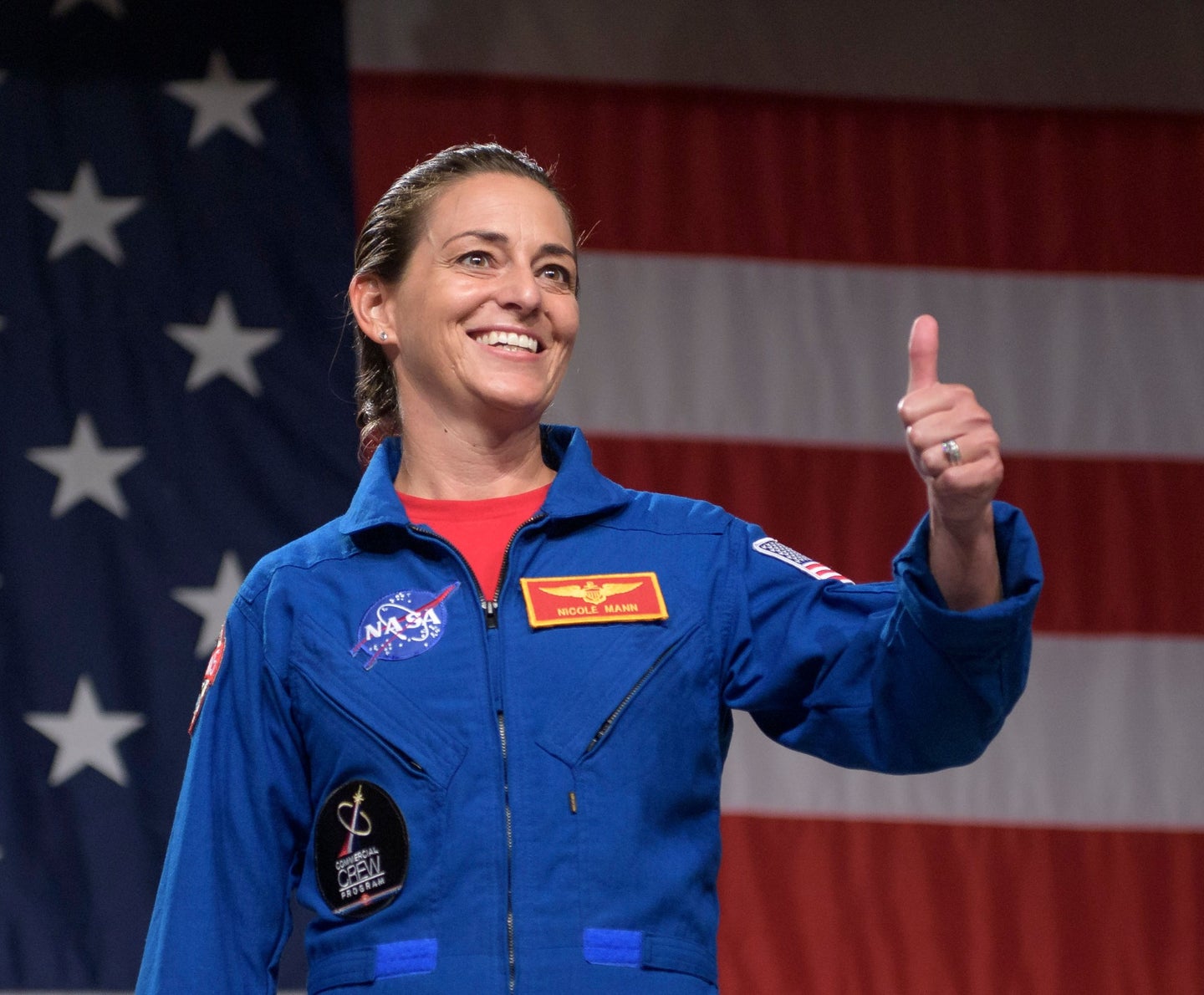 NASA astronaut Nicole Aunapu Mann at a NASA event in 2018.
