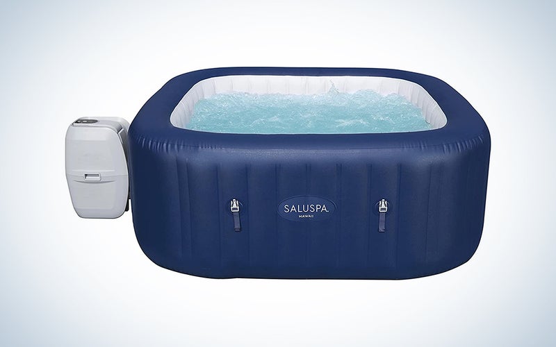 The Bestway SaluSpa Hawaii AirJet Inflatable Hot Tub Spa on a blue and white background