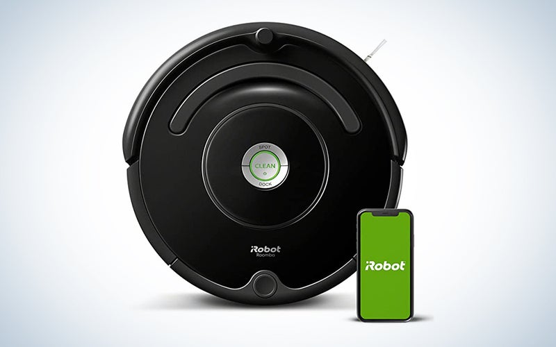 A Roomba 671 on a blue and white background