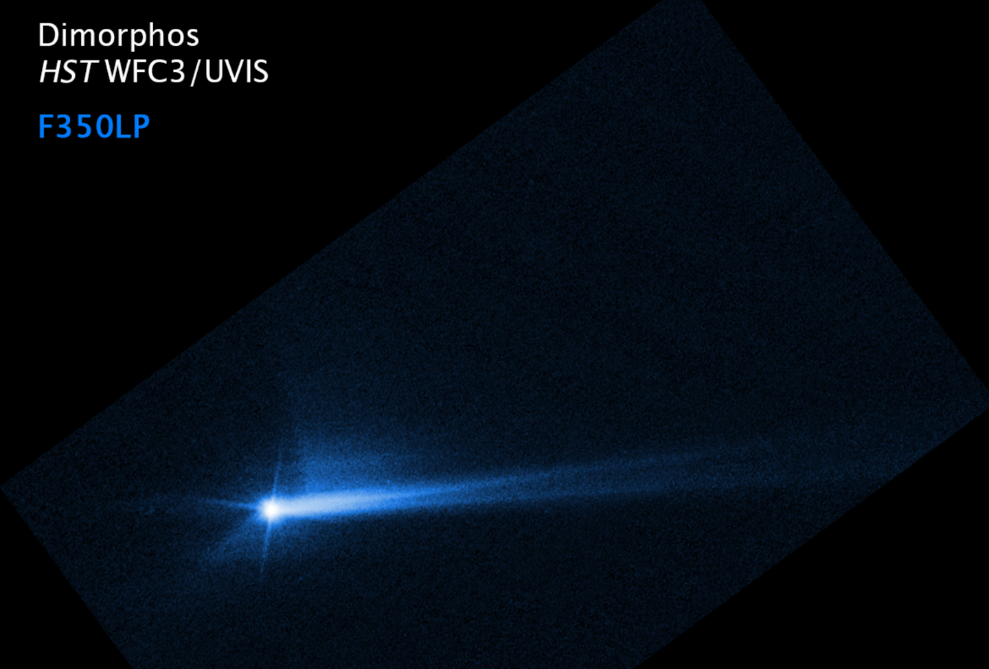 Blue fragments of Dimorphos asteroid and DART seen from space telescope