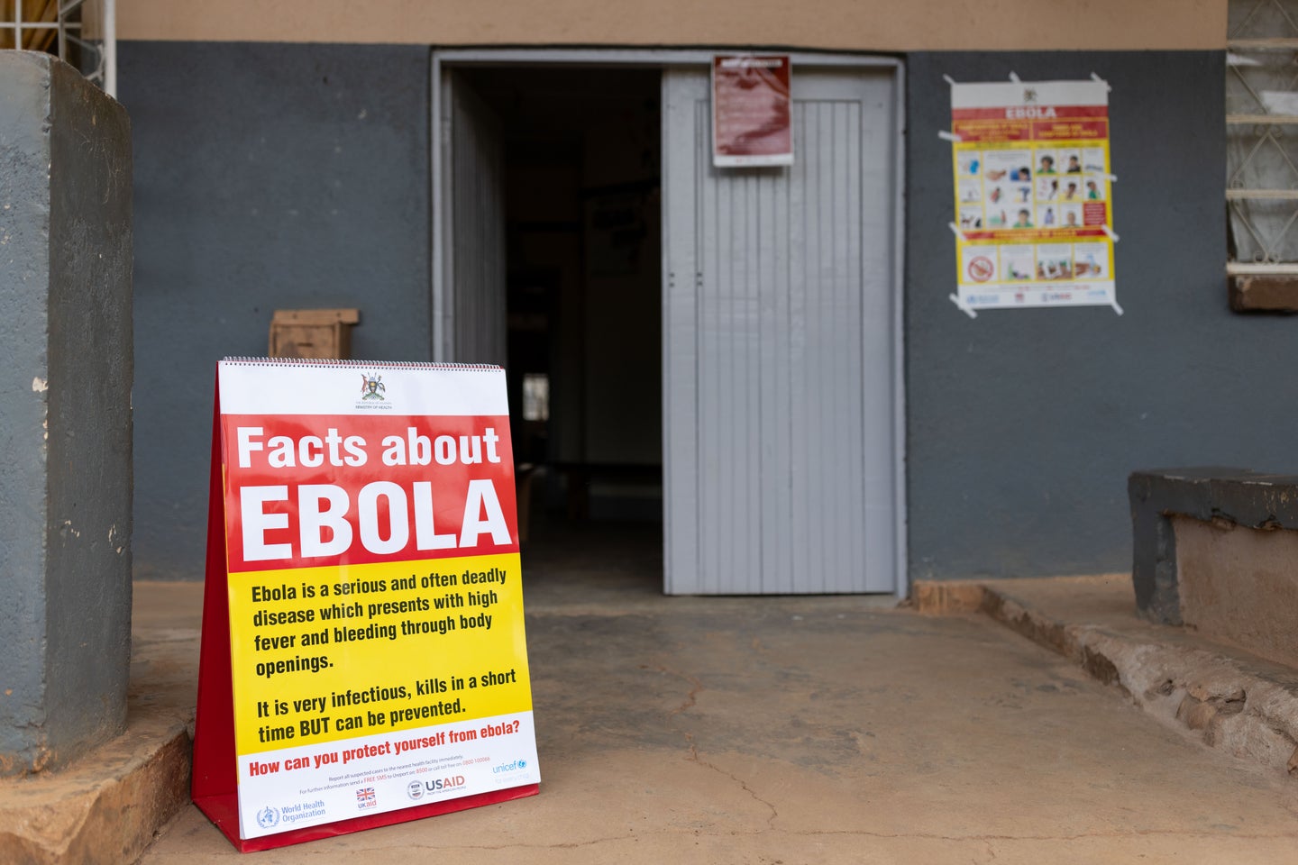 Ebola prevention signage at a local health center on October 10, 2022 in Madudu, Uganda. 