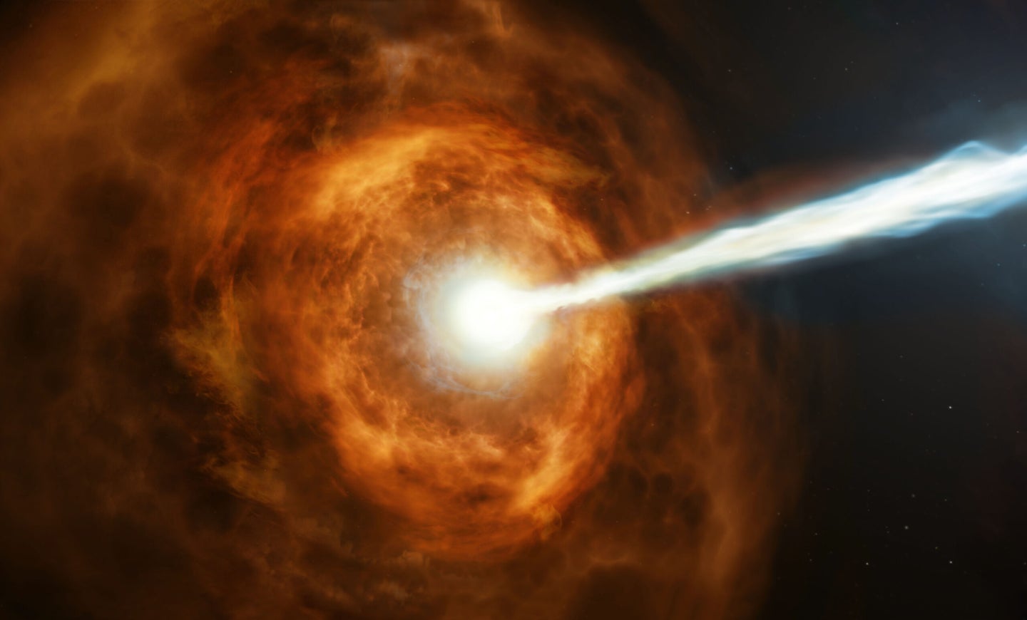 Gamma-ray burst from exploding galaxy in NASA Hubble telescope rendition