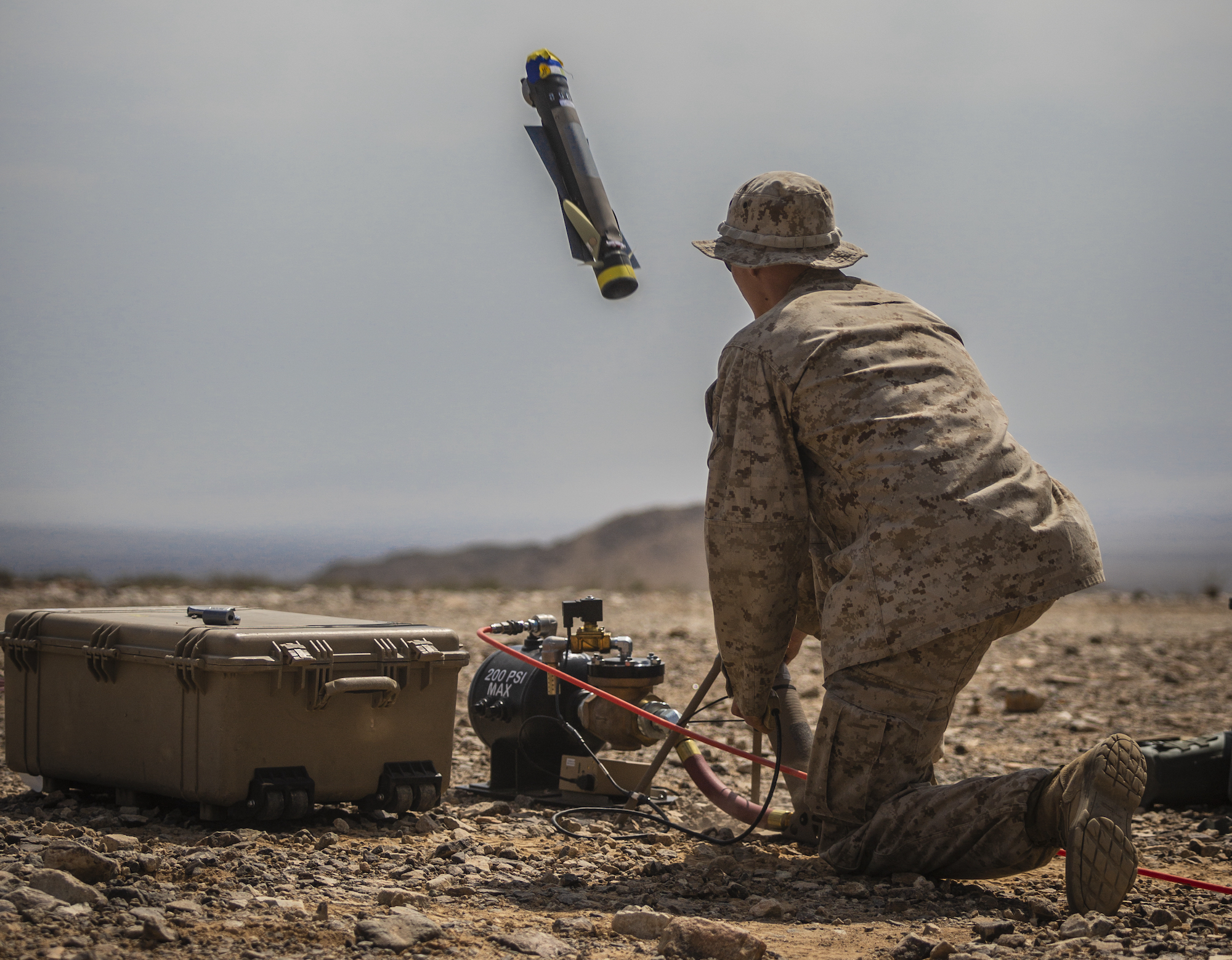 A US marine launches a Switchblade 300 drone in September, 2021, in California.