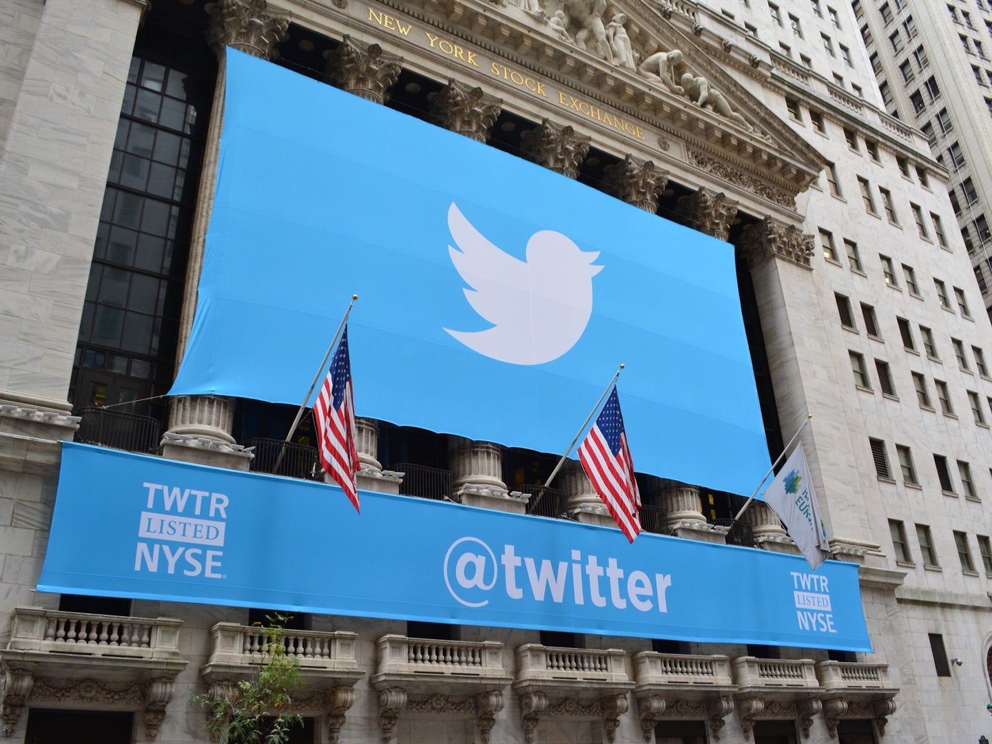 Twitter logos outside the New York Stock Exchange