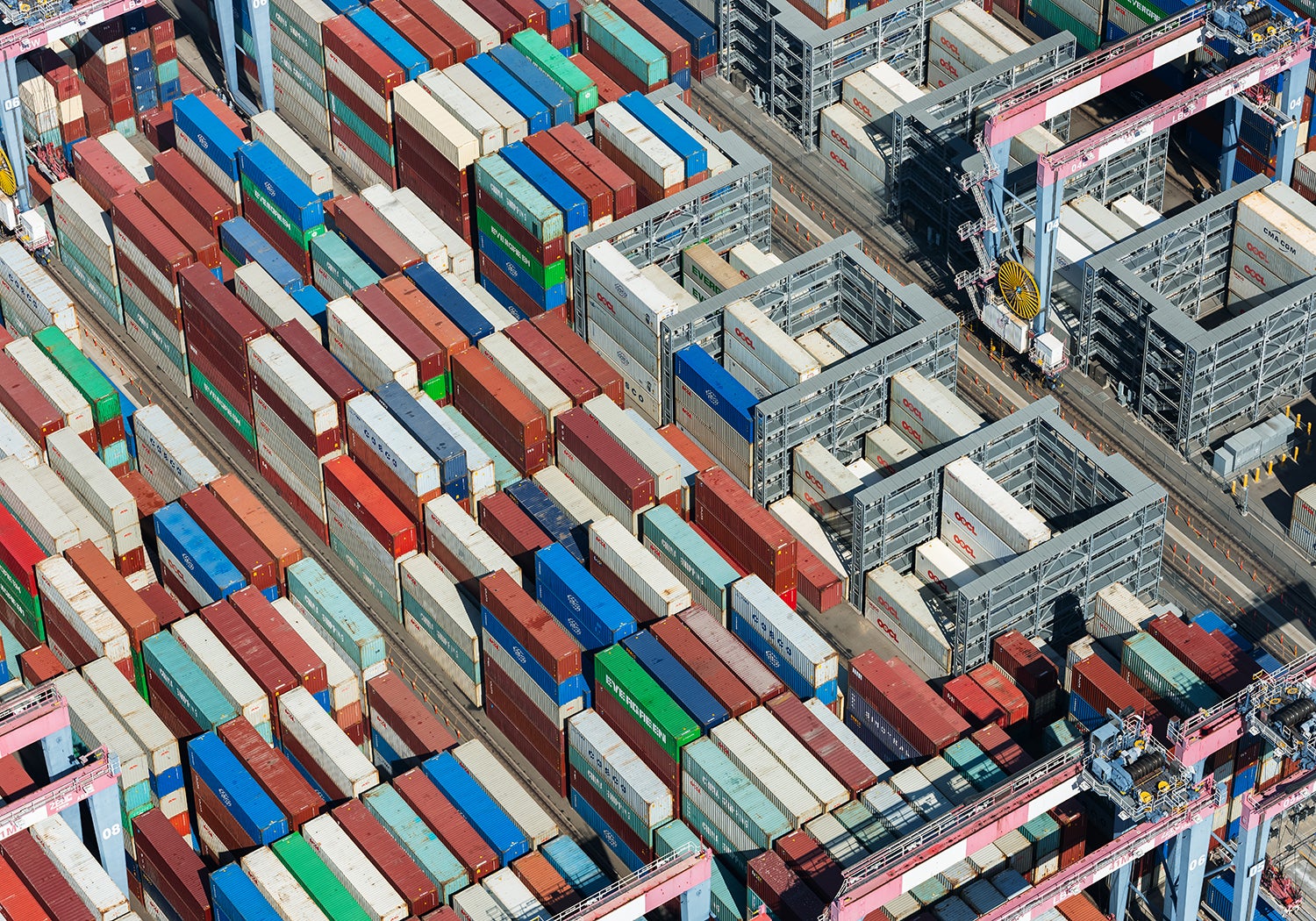 shipping containers stacked at port of los angeles
