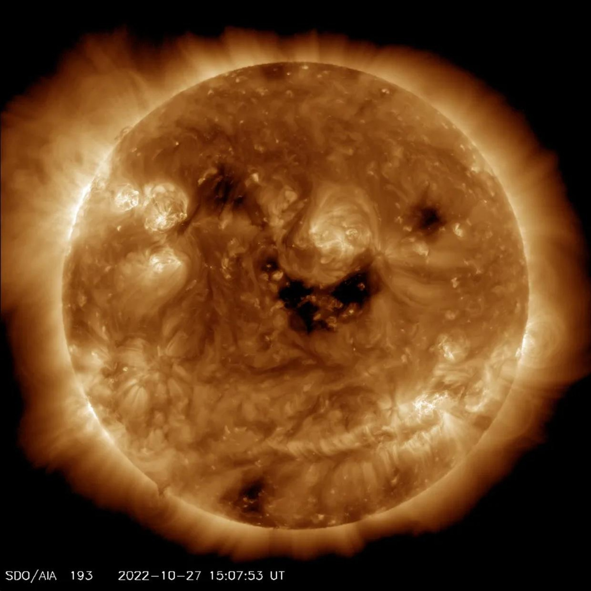 Just in time for Halloween, the sun looks like a jack-o’-lantern
