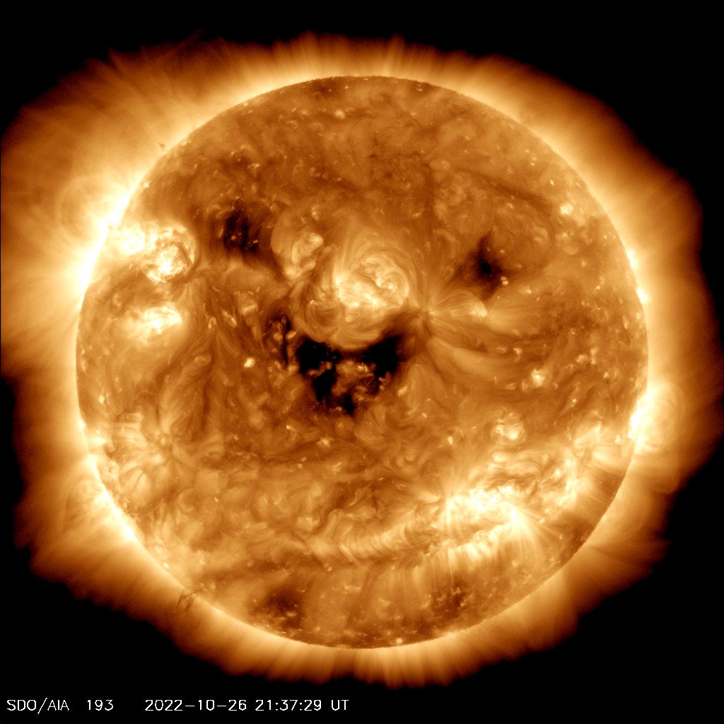 NASA caught an apparent smile on the sun on October 26, 2022.