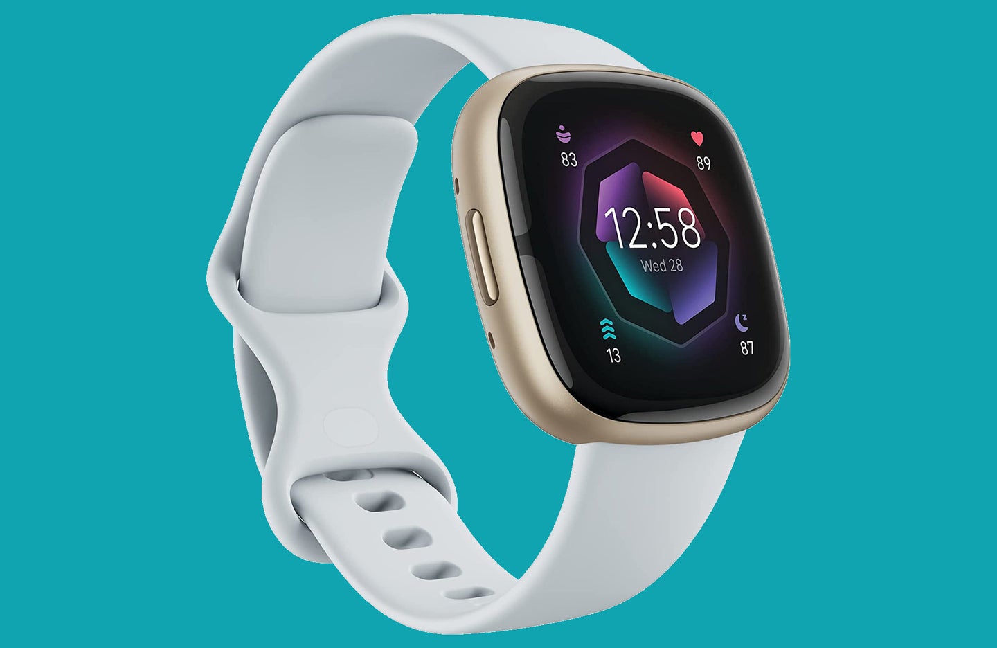 Fitbit Sense 2 smart watch on blue background