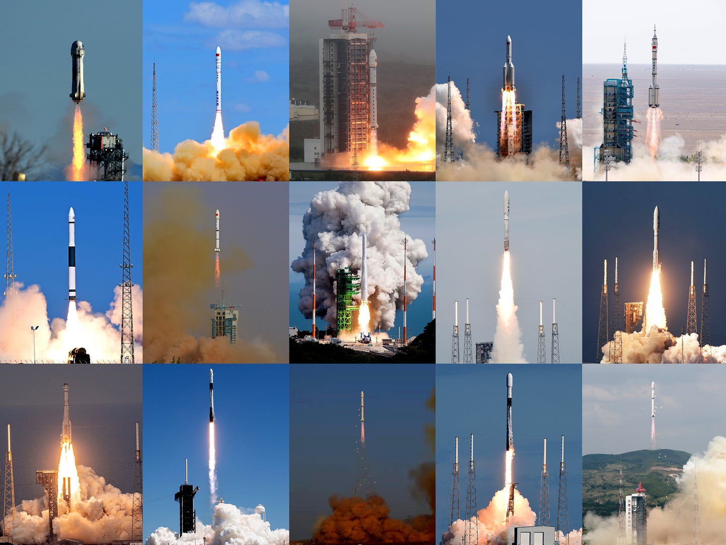 15 rocket launches from SpaceX, NASA, Blue Origin, and more in a collage