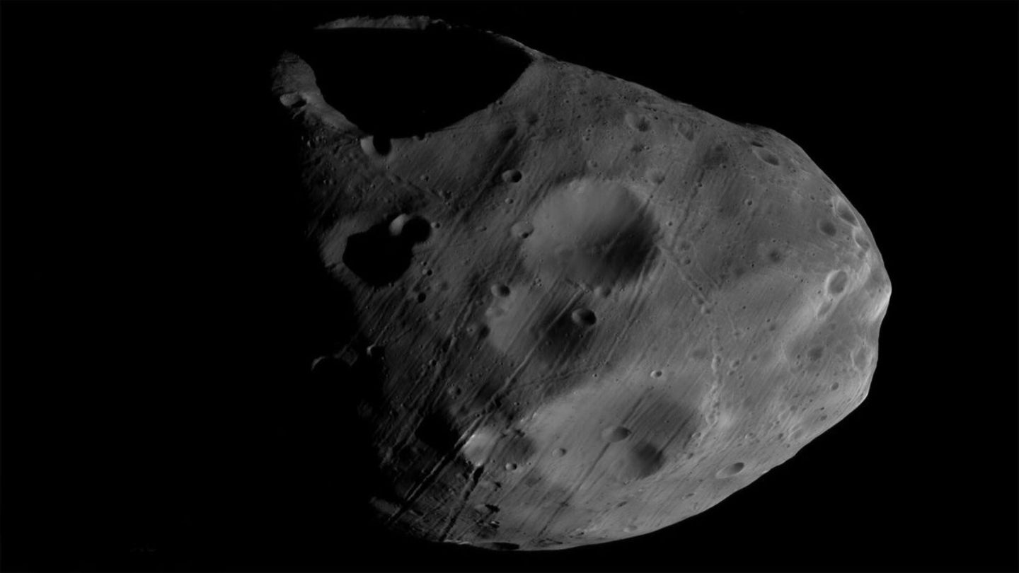 A closeup of Phobos, one of Mars' two moons.