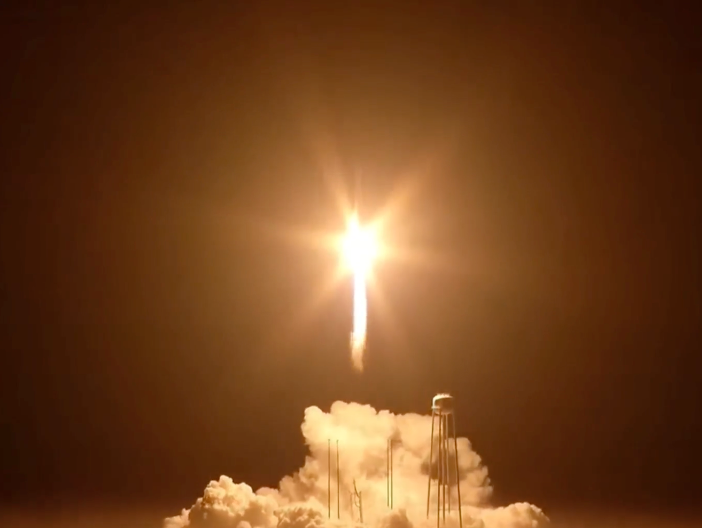 Northrop Grumman NASA Anatares rocket launch at night