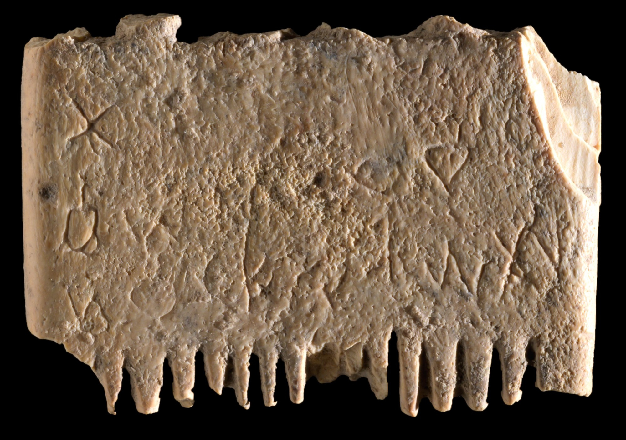 An ivory comb dating back to about 1700 BCE containing a written spell against lice.