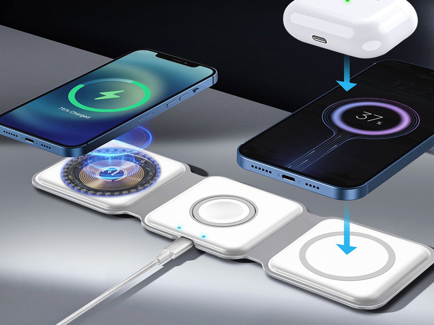 A wireless charger charging multiple devices
