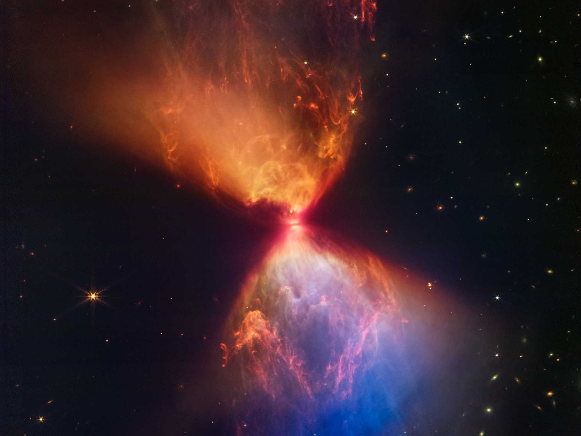 The protostar within the dark cloud L1527, shown in this image from NASA’s James Webb Space Telescope Near-Infrared Camera (NIRCam).