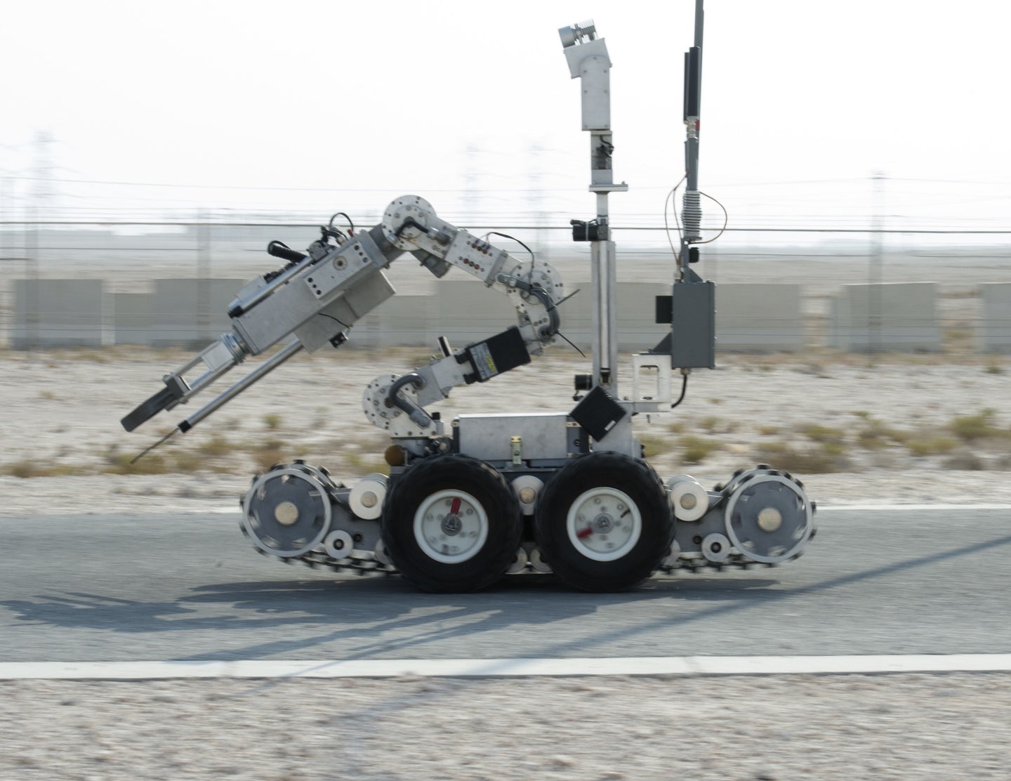 A robot used for explosive ordnance disposal is seen in Qatar in 2017.