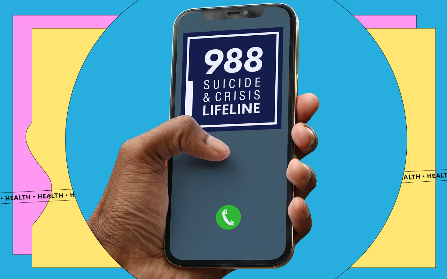 SAMHSA 988 suicide crisis lifeline on a smartphone call screen