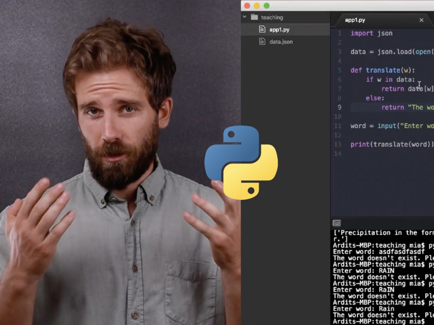 A screenshot of an online Python class