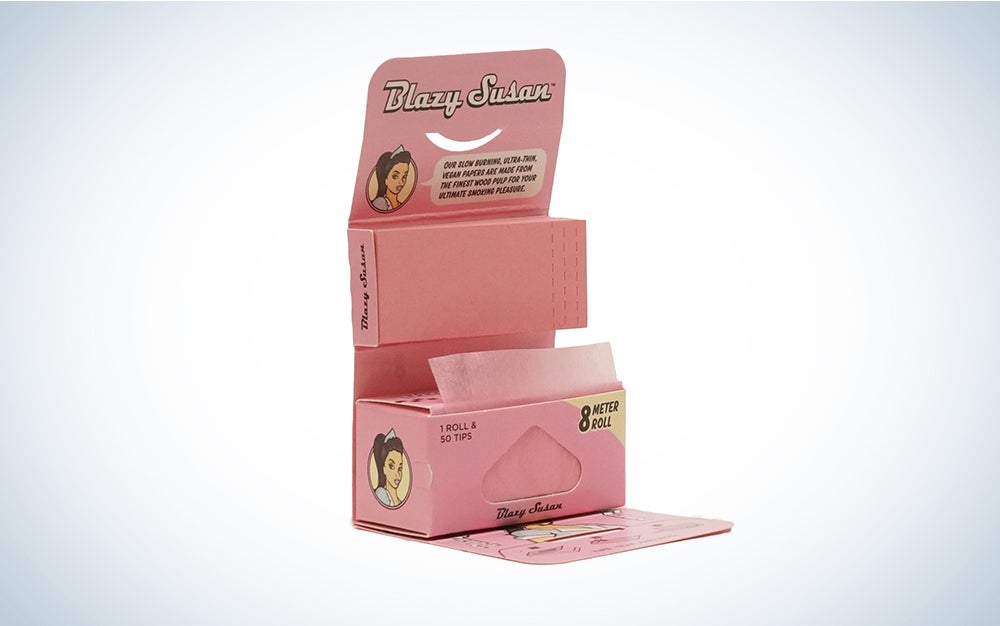 A pink package of Blazy Susan papers on a blue and white background
