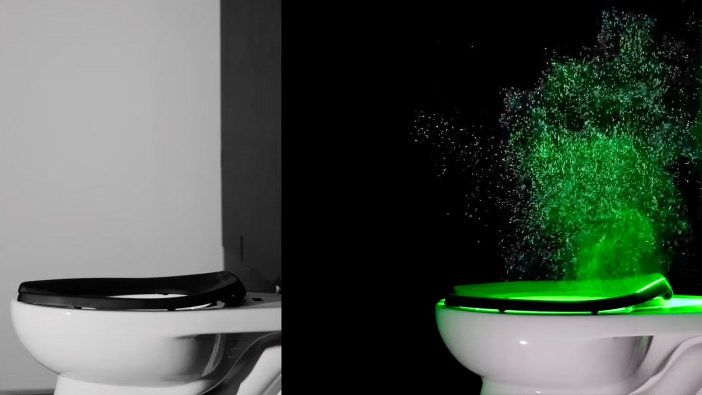 Aerosol plumes from commercial toilets can rise 5 feet above the bowl.