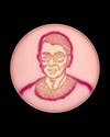 a plate of agar with the image of Ruth Bader Ginsburg grown with a pink microbe