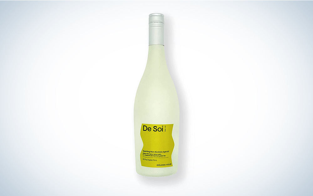 A bottle of Golden Hour De Soi on a blue and white background