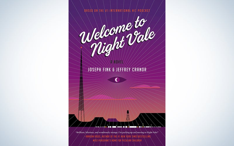 Blue and white background with the cover of welcome to evening vale