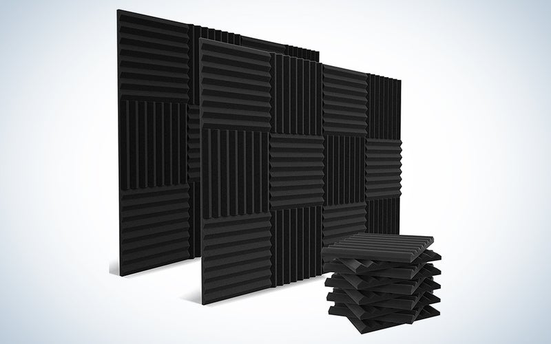 Foam acoustic panels with a blue background and white background