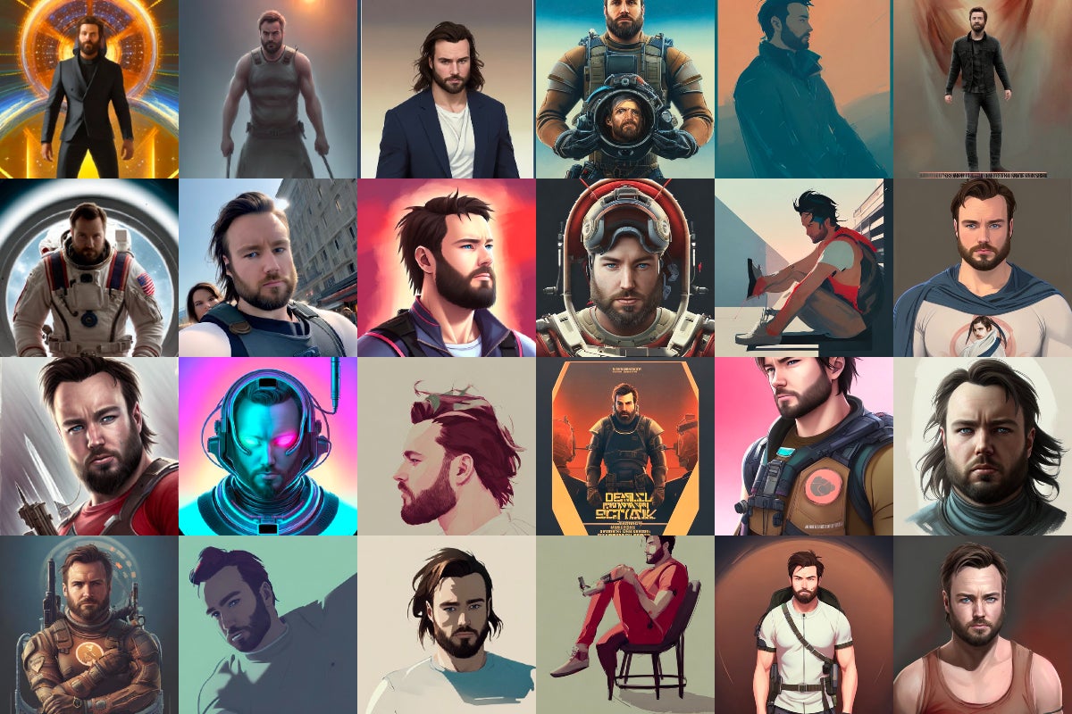 a collage of lensa's AI-generated portraits