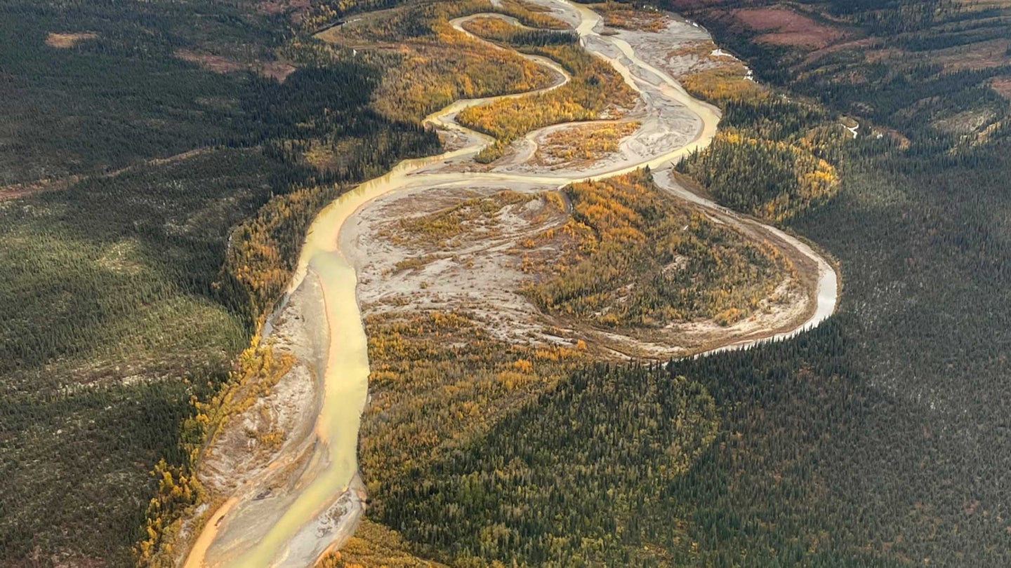 The Salmon River in the Brooks Range runs orange in the early fall of 2020.