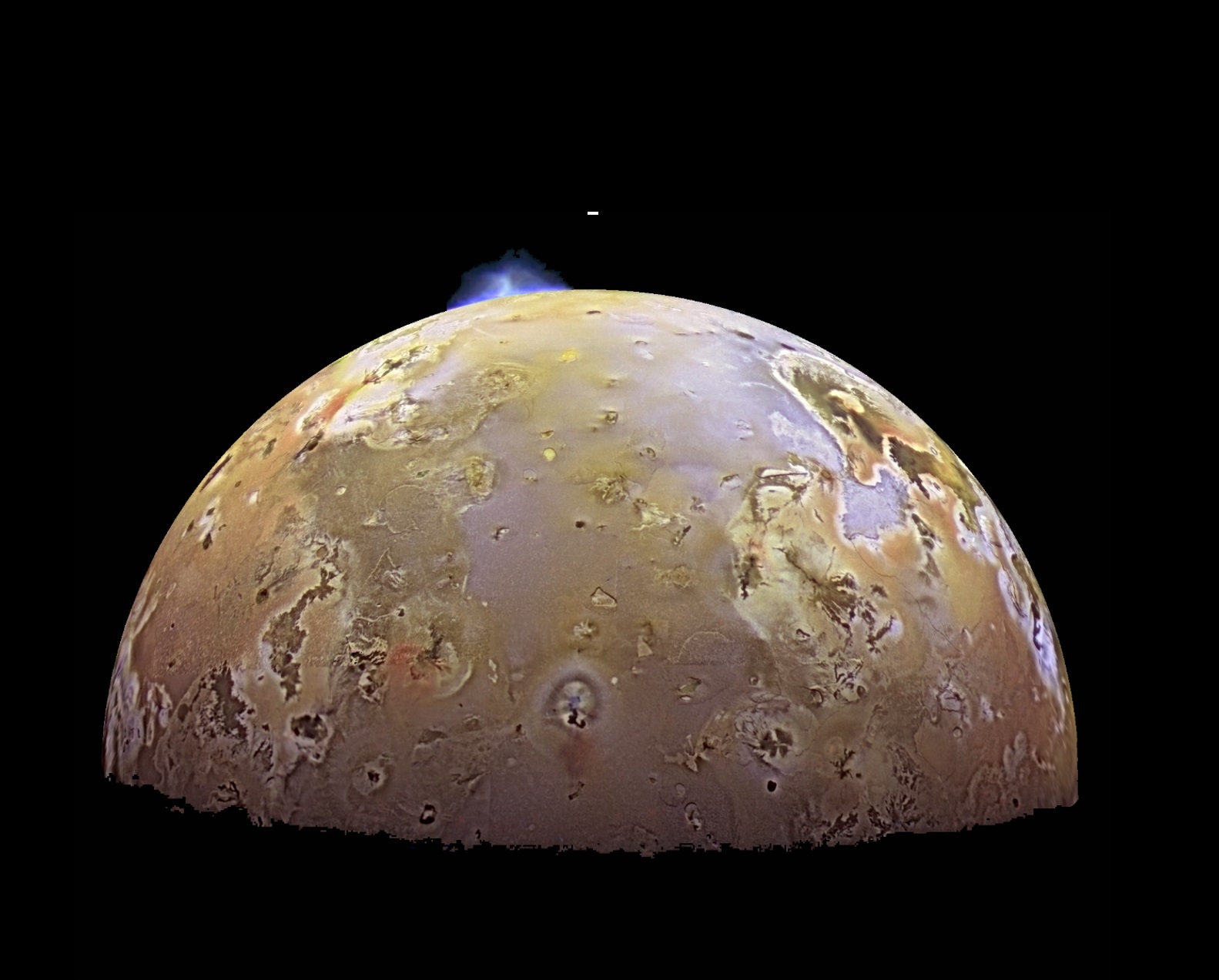 The Jovian moon Io, showing a volcanic eruption.