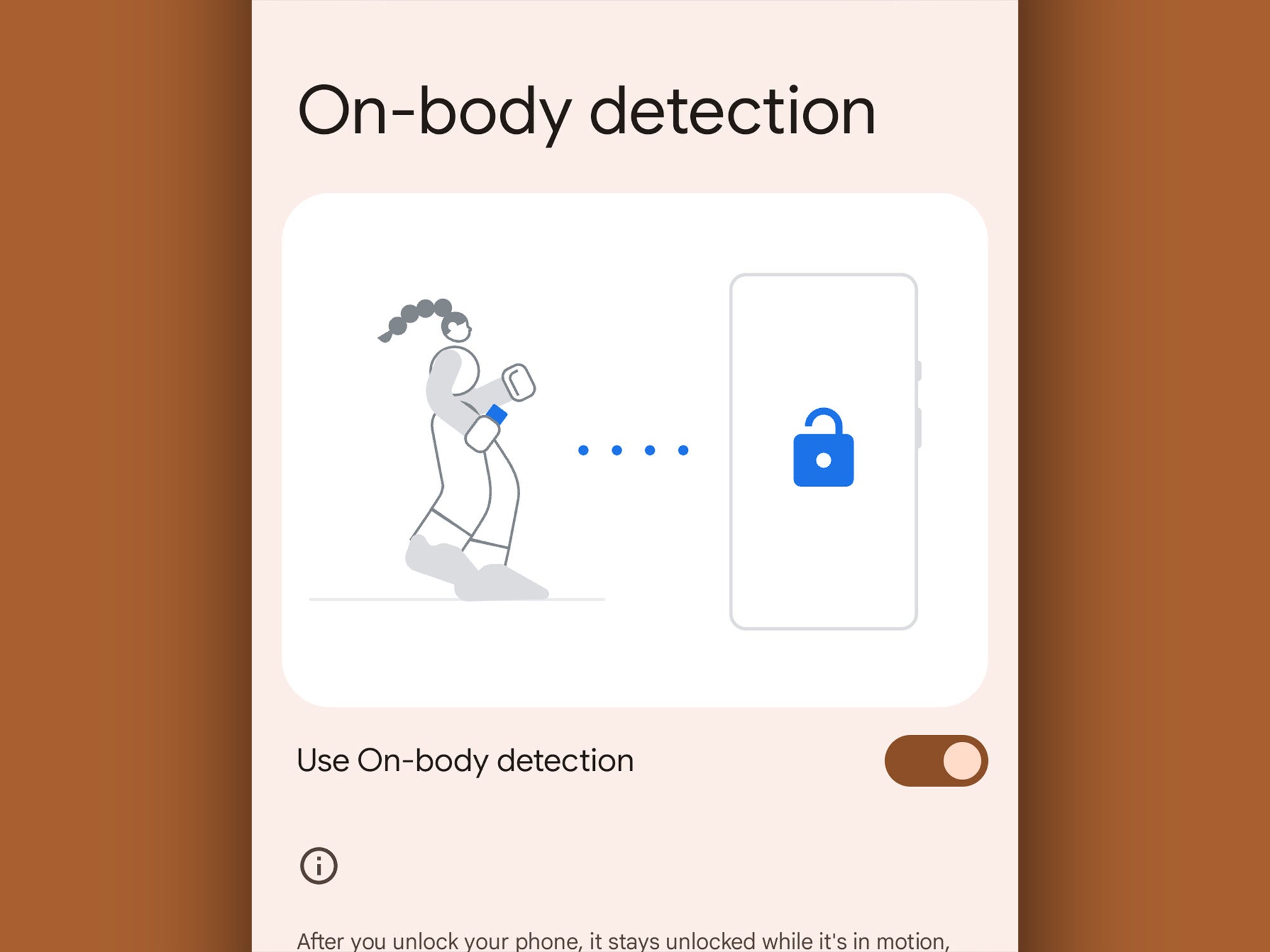 The Android menu showing the on-body detection options.