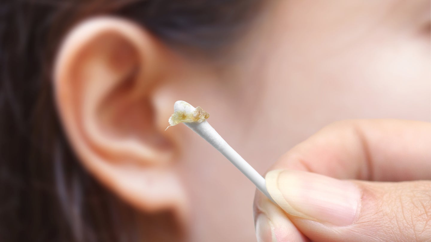 ear wax removed with a q-tip. but you shouldn't do this!