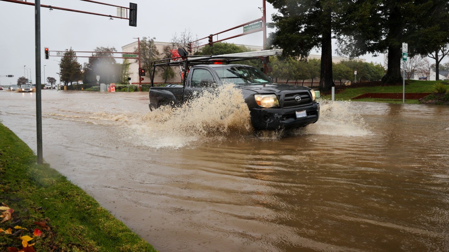A flooded roadway in San Carolos, California