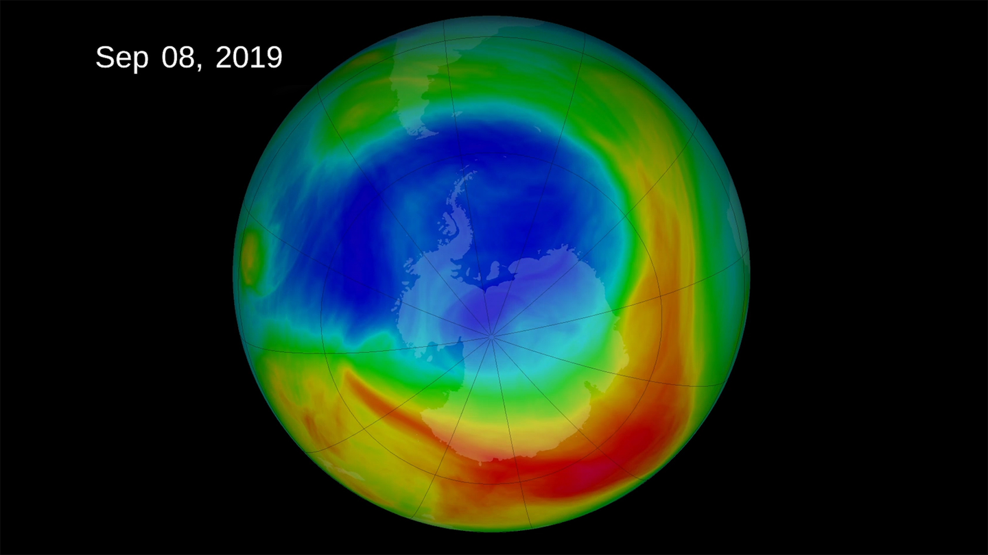 NASA Satellite images of a hole in the ozone layer in 2019.