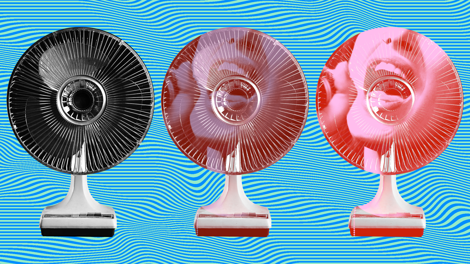 Colorful fans with depictions of various sounds within them