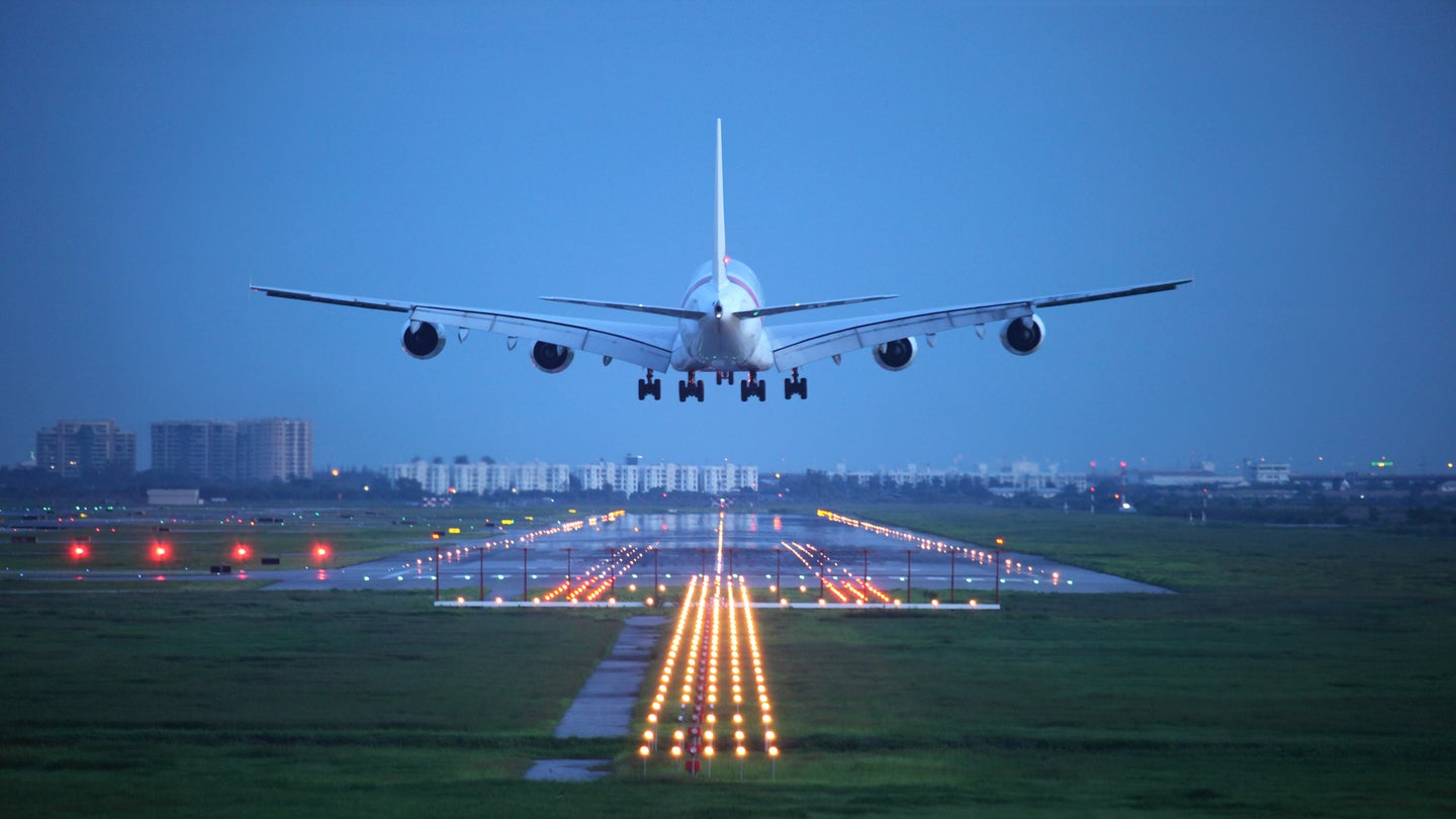 Airplane taking off from runway