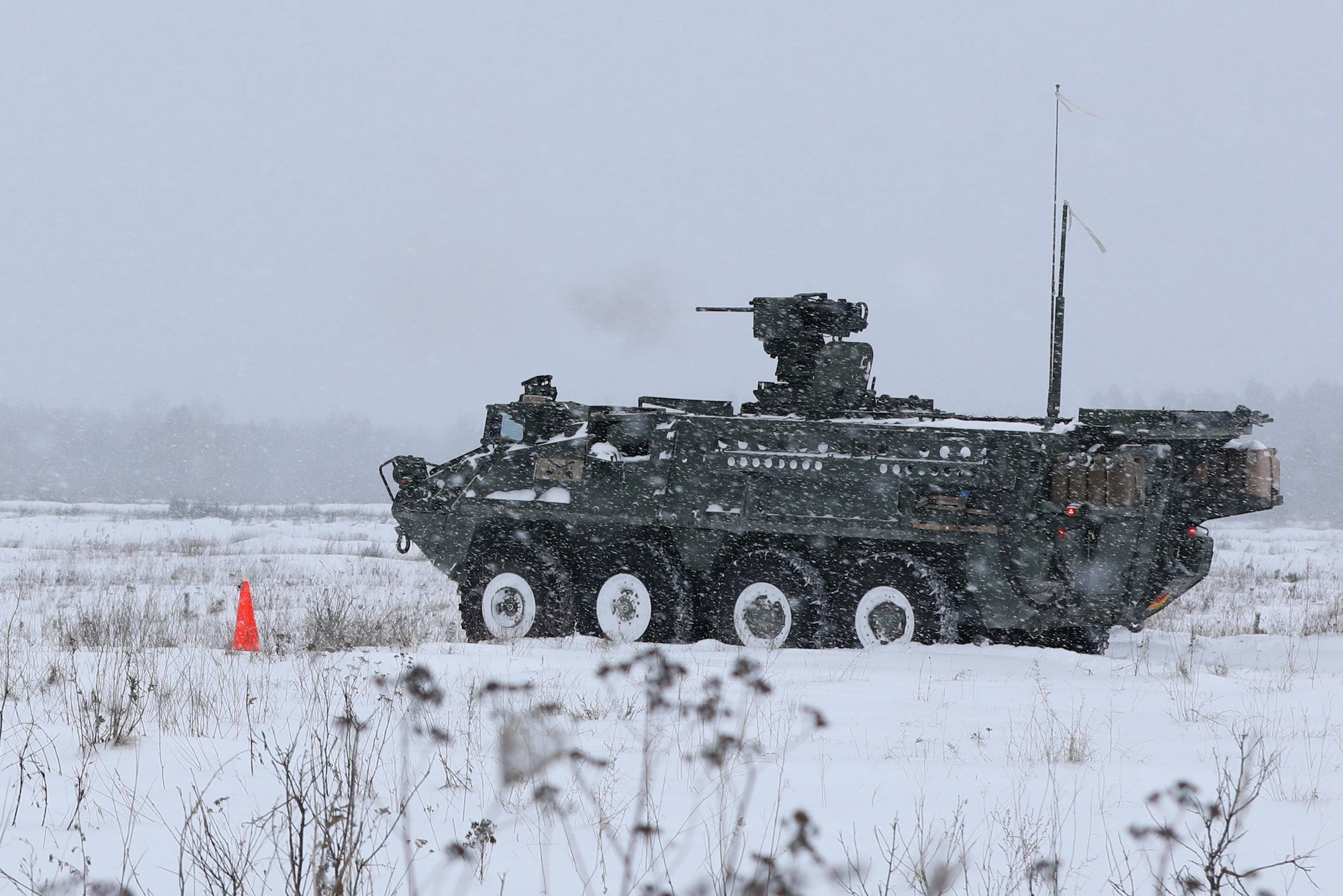A Stryker in Poland in February 2021. 