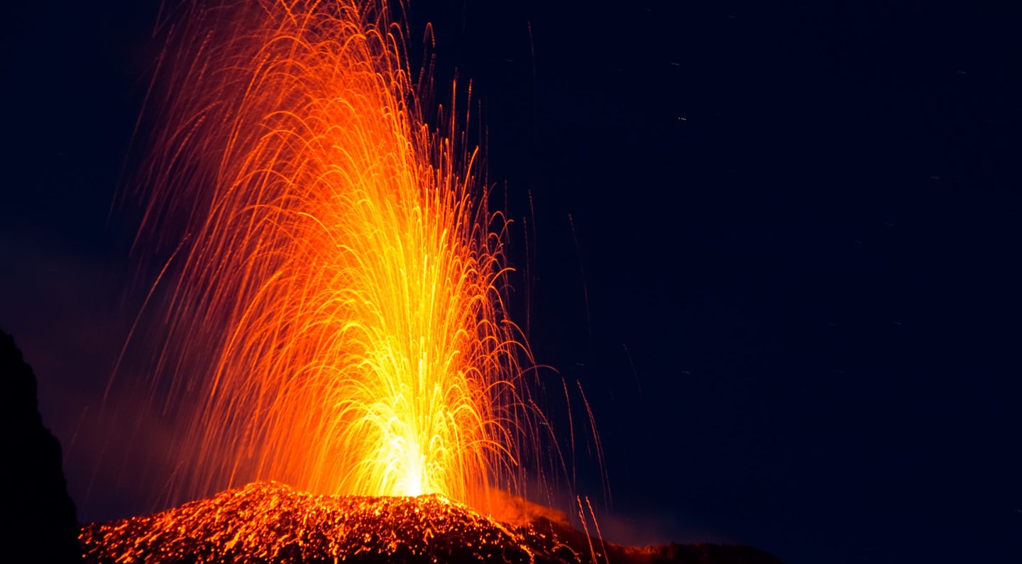 Volcanic eruptions naturally release carbon dioxide, though human activities contribute far more of the gas.