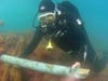 Romacons Project diver Chris Brandon collects a concrete core from Portus Julius in the Gulf of Pozzuoli. The underwater missions offered a closer look at Roman concrete.
