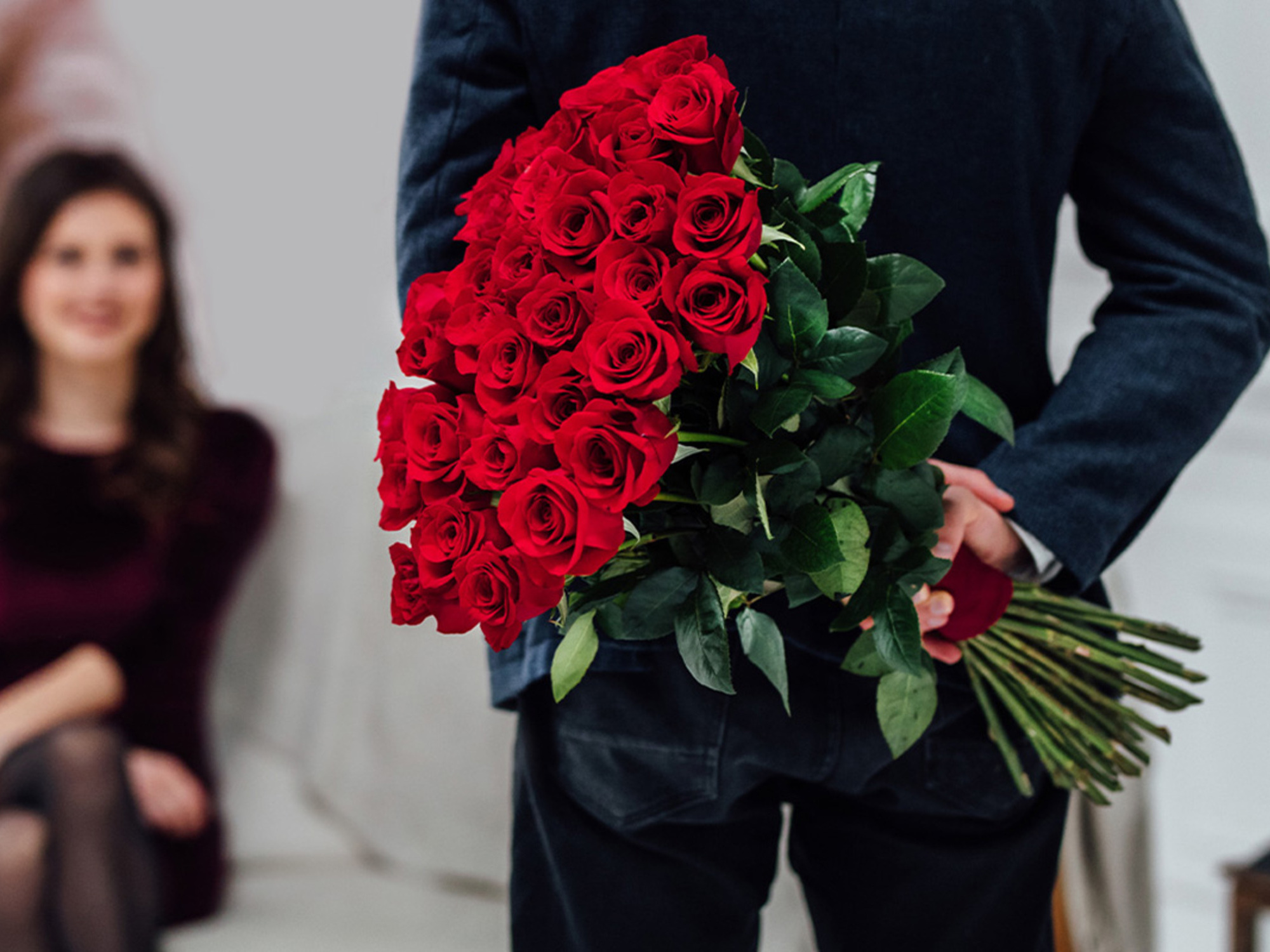 Give your Valentine 2-dozen long-stem roses and a vase for just $49.99