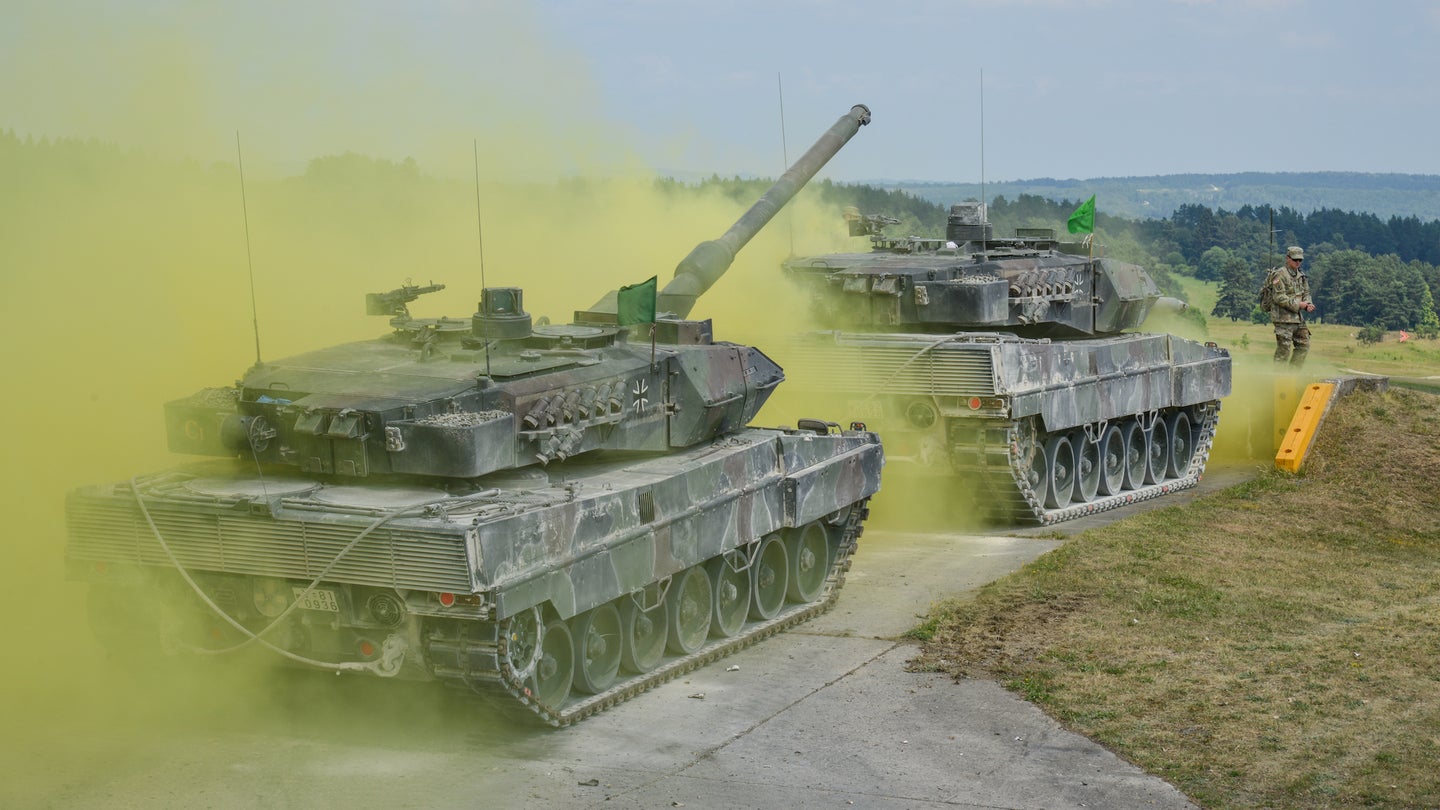 Leopard 2A6 tanks seen in Germany in June, 2018, during a training event. 